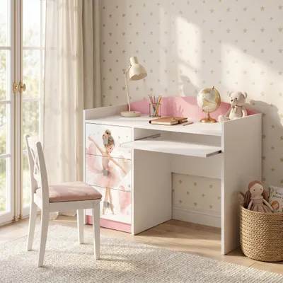Produktbild von Schülerschreibtisch Rosa für Kinder & Teenager, Süßer Jugendschreibtisch mit Motiv, Basteltisch Kindermöbel für das Mädchenzimmer