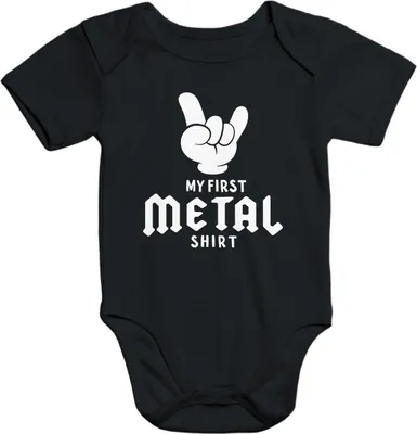 Produktbild von Kurzarm Baby Body My First Metal Shirt Hardrock Heavy Metal Baumwolle Moonworks® schwarz 6-12 Monate