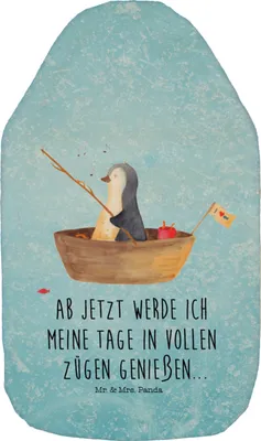 Produktbild von Mr. & Mrs. Panda Wärmflasche Pinguin Angelboot - Eisblau - Geschenk, Wärmflaschen, Wärmekissen, mit Bezug, Boot, Lebenslust, wärmebeutel, Leben, warmwasserbeutel