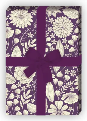 Produktbild von Blumen Geschenkpapier zum Einpacken mit zarten Blüten, lila - G10260, 32 x 48cm