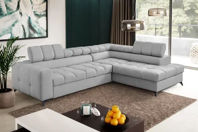 Produktbild von Ecksofa Andrea L-Form mit verstellbaren Kopfstützen Schlaffunktion Bettkasten 267 cm Lieferung bis in die Wohnung Wohnzimmer rechts (Farbe: hellgrau Vena 17)