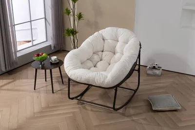 Obrázek produktu pro MODFU Houpací křeslo Relaxační křeslo Loungesessel Ratanové houpací křeslo s polstrovaným polštářem pro venkovní použití Bílá