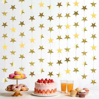 6er Set Sternengirlanden Gold 4 m, doppelseitig glitzernd, Deko