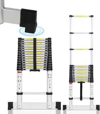 Produktbild von Faziango Premium Alu Teleskopleiter Ausziehleiter Klappleiter Höhe 4,4M Antirutsch Mehrzweckleiter mit Stabilisator