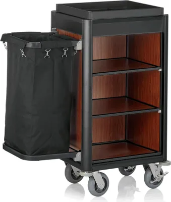 Produktbild von Zimmerservicewagen 1 Wäschesack, Aluminium, MDF dunkle Holzoptik 95 x 54 x 116 cm schwarz