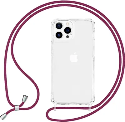 Obrázok produktu pre NALIA Priehľadné hybridné puzdro s retiazkou pre iPhone 13 Pro, priehľadné antižlté robustné vystužené rohy pevného puzdra a silikónový rám, nárazuvzdorné ochranné puzdro a kábel mobilného telefónu červené