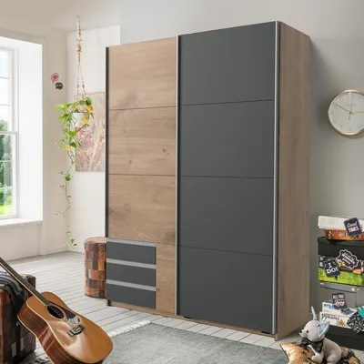 Produktbild von Schwebetürenschrank Schiebetürenschrank Schrank Schlafzimmer Schrank "Eugenio I" Plankeneiche/Graphit