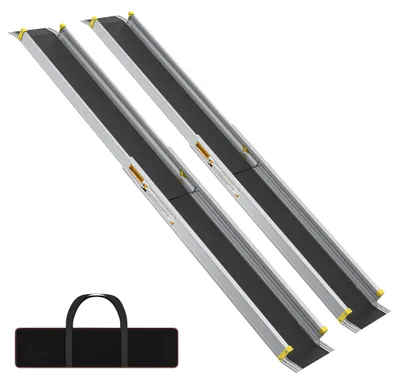 Imagen del producto de Rampa telescópica para sillas de ruedas, fabricada en aluminio, ayuda para superar umbrales, ajustable y con una capacidad de carga de hasta 300 kg