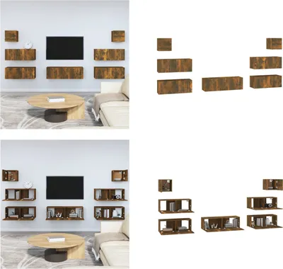 Produktbild von vidaXL 7 tlg. TV Schrank Set Räuchereiche Holzwerkstoff - TV-Schrank-Set - TV-Schrank-Sets - Wohnwand - Schrankwand