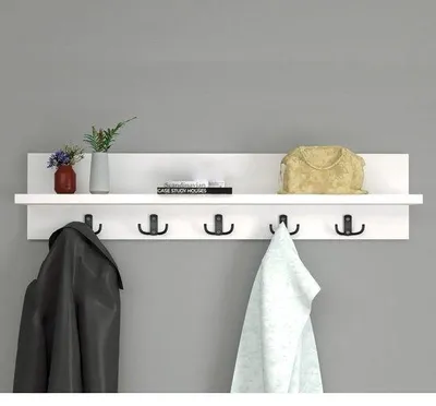 Immagine prodotto di Appendiabiti da parete con 10 ganci in MDF, 80 x 11 x 18 cm, bianco