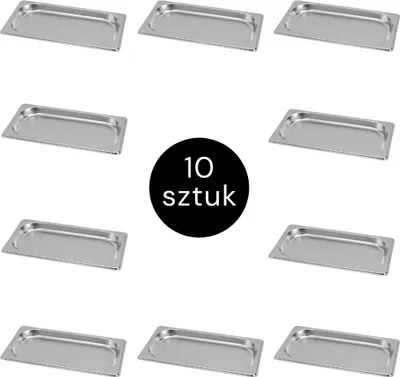 Zdjęcie produktu dla Pojemnik GN na posiłki gastronomiczny 1/3 ze stali nierdzewnej Mega-M 325x176x20mm, zestaw 10 szt.