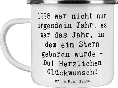 Produktbild von Mr. & Mrs. Panda Teetasse Spruch 1998 Geburtstag - Weiß - Geschenk, Glückwunsch, Herzlichen, Teebecher, feiern, Geburtstagsgeschenk, Pott, Happy Birthday, becher emaille