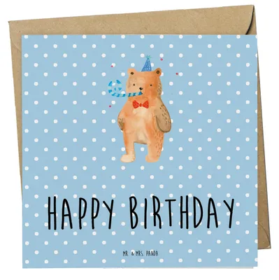Produktbild von Mr. & Mrs. Panda Klappkarte Bär Geburtstag - Blau Pastell - Geschenk, Happy Birthday, Glückwunsch, Alles Gute, doppelkarte, Teddy, anlasskarte, Grußkarte, faltkarte