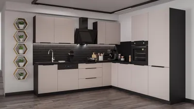 Produktbild von Winkelküche ARONA 280x270 cm Küchenzeile Eckküche Küche Kaschmir beige + Schwarz