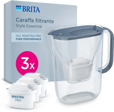 Imagen del producto de Brita Style Essential, color azul piedra, 3 filtros, jarra filtrante, 2,4 litros, color piedra, transparente