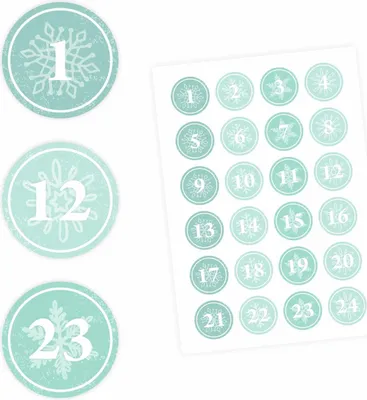 Produktbild von 24 Adventskalender Zahlen Aufkleber MINT - rund 4 cm Ø - Sticker Weihnachten zum basteln dekorieren DIY