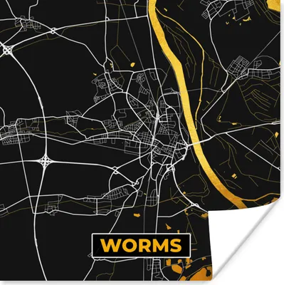 Produktbild von MuchoWow® Poster Stadtplan - Worms - Gold - Deutschland - Karte 75x75 cm - Wand Dekoration