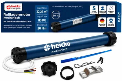 Obrázek produktu pro Heicko motor pro rolety, 50 Nm, model SW60, motor do trubky, tahová síla 113 kg, pro plochu až 32,5 m², základní model, Obrázek vytvořený pomocí AI