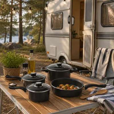 Produktbild von Camping Kochtopfset 7-teilig Leichtes Aluminium Topfset für Gasherde