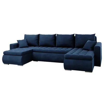 Zdjęcie produktu dla Narożnik Luis, narożnik U, sofa, kanapa, z funkcją spania, pojemnik na pościel, dekoracyjne pikowanie, meble tapicerowane, Riviera 81, niebieski