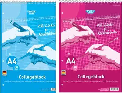 Produktbild von 2x Collegeblock DIN A4 für Rechts & Linkshänder je 1x liniert & kariert