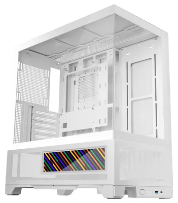 Imagen del producto de Mars Gaming MCLCDXW, torre media, PC, blanco, ATX, Micro ATX, Mini-ITX, panel frontal de vidrio templado, para juegos