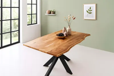 Produktbild von Esstisch Baumkante massiv Akazie natur 140 x 80 Spider-Gestell schwarz BENNI