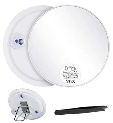 Image de Miroir de maquillage 20x grossissant avec 3 ventouses et pince à épiler