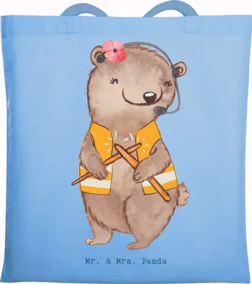 Produktbild von Mr. & Mrs. Panda Tote Bag Fluglotsin Herz - Sky Blue - Geschenk, Einkaufstasche, Ausbildung, Tasche, Schultasche, Beutel, Jutebeutel, Flugsicherung