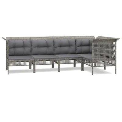Image de vidaXL Ensemble de salon de jardin 5 pièces avec coussins Gris Poly rotin