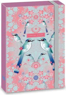 Immagine prodotto di ARS UNA Scatola porta quaderni A4, cartella porta quaderni per zaini, con elastico e alette interne, Birds, rosa, per ragazze