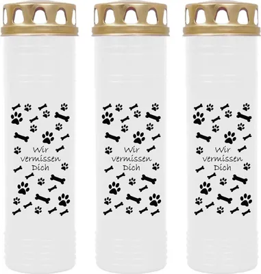 Produktbild von Grabkerze Weiß 3er Pack, Brenndauer: 170 Stunden ( je Kerze ), Motiv: Knochen - Pfoten