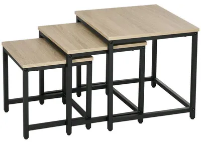 Zdjęcie produktu dla Zestaw składający się z 3 stolików pomocniczych – stoliki kawowe | Kolor: naturalne drewno | Wymiary: 45x45x44 cm