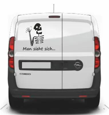 Produktbild von KFZ-Aufkleber, Autoaufkleber, Skelett, "man sieht sich", Spruch, lustig