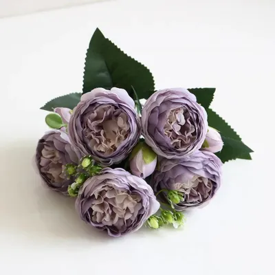 Image de Roses artificielles et pivoines - Bouquet de 30 cm - Fleurs en soie - Décoration pour mariage et maison - Décoration de vases et de tables, intérieur/extérieur - Violet