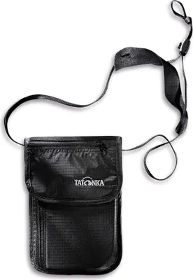 A black Tatonka Skin Neck Pouch is shown against a white background.