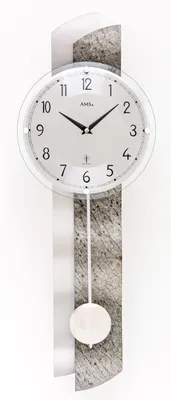 Produktbild von AMS F5322 Pendel-Funkwanduhr mit silberfarbenem Holzgehäuse und Aluminium