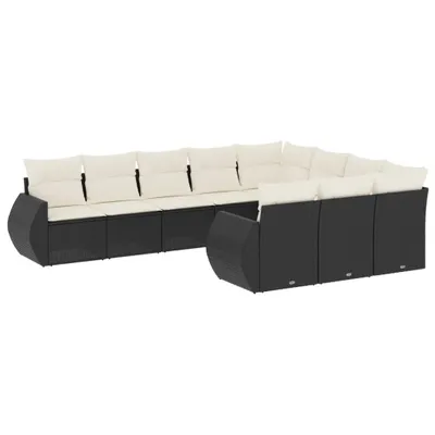 Image de vidaXL Ensemble de 10 canapés de jardin avec coussins noir poly rotin