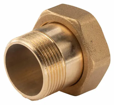 Produktbild von Messing Gewinde-Fitting Schaft flachdichtend mit Kappe 1 1/4'AG (DN 32) - 1 1/2'IG (DN 40) - schwere Ausführung