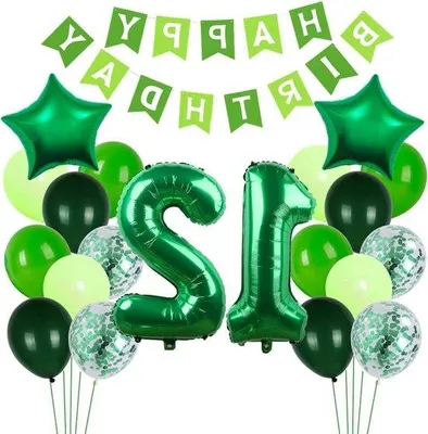 Immagine prodotto di Decorazioni di compleanno per ragazzi e ragazze di 12 anni: palloncini verdi con numeri e striscione "Happy Birthday"