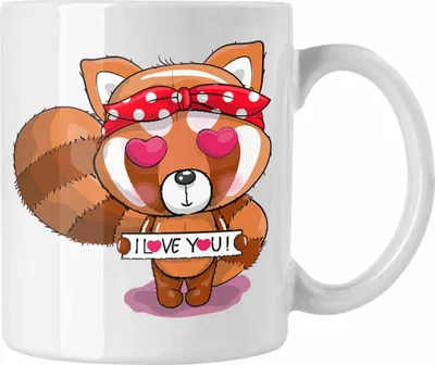 Produktbild von Trendation - Süßer Roter Panda Tasse Musik Kinder Geschenkidee für Jungs Mädchen Lustige Grafik I Love You (Weiß)