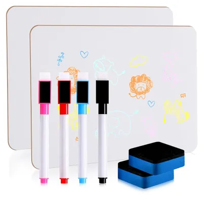 Produktbild von Kleines doppelseitiges Whiteboard-Set, 2 Stück, 21,6 x 30,6 cm, A4-Mini-Whiteboards mit 4 Stiften und 2 Radiergummis für Studenten und Büros