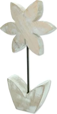 Produktbild von Holz Skulptur Blume weiß-braun 12 x 21cm Dekofigur Tisch-Deko Holzblume Figur