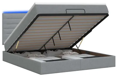 Productafbeelding van vidaXL Ottomanbed met matras en LED-verlichting, lichtgrijs, 180 x 200 cm, stof