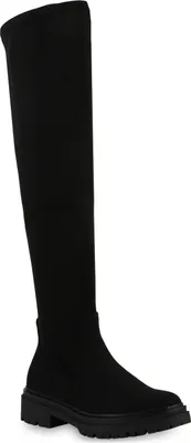 Produktbild von VAN HILL Damen Overknees Stiefel Plateau Vorne Profil-Sohle Schuhe 840536, Farbe: Schwarz Velours, Größe: 36