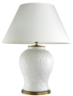 Produktbild von Casa Padrino Luxus Keramik Tischlampe Weiß / Antik Messing - Wohnzimmermöbel