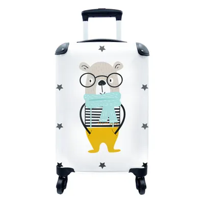 Produktbild von MuchoWow® Koffer Handgepäck Trolley Rollkoffer Kleine Reisekoffer mit 4 Rollen - Kinder Illustration eines Bären auf einem weißen Hintergrund mit Sternen - Cabin Size < 55x40x23 cm & 55x40x20 cm - Kinderkoffer - Kabinenkoffer - Boardgepäck - Reise-Box - Reisekoffer - Reisegepäck - Koffer mit Bild - Trolley für Kinder