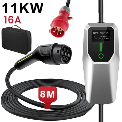 Zdjęcie produktu dla Wallbox Ładowarka EV 11kW 3-Fazy, Regulacja 8A-16A, Czerwona Wtyczka CEE, Timer, 8m