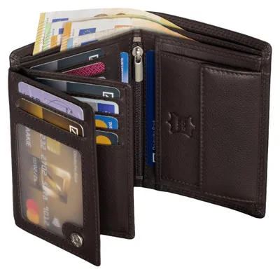 Produktbild von Geldbörse Herren RFID echt Leder Portemonnaie Rindleder Schwarz (4450) Braun