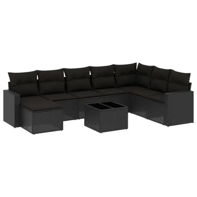 Produktbild von vidaXL 9-tlg. Garten-Sofagarnitur mit Kissen Schwarz Poly Rattan